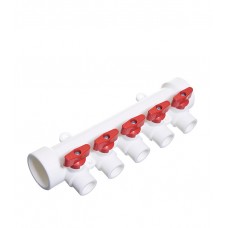 Коллектор полипропиленовый Tebo 40х5 отводов 20х40 мм с шаровыми кранами красные ручки