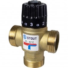 Клапан термостатический 1” НР Stout подмешивающий для систем отопления и ГВС 20-43°С, KV 1,6 м3/ч