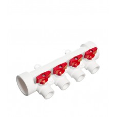 Коллектор полипропиленовый Tebo 40х4 отвода 20х40 мм с шаровыми кранами красные ручки