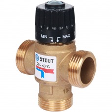 Клапан термостатический 1” НР Stout подмешивающий для систем отопления и ГВС 20-43°С, KV 2,5 м3/ч