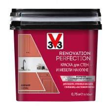 Краска водно-дисперсионная V33  Renovation Perfection для кухни моющаяся корал 0,75 л