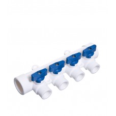 Коллектор полипропиленовый Tebo (УТ 000006559) 32 мм х 4 выхода 20 мм х 32 мм с шаровыми кранами синие ручки