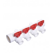 Коллектор полипропиленовый Tebo (УТ 000006560) 32 мм х 4 выхода 20 мм х 32 мм с шаровыми кранами красные ручки